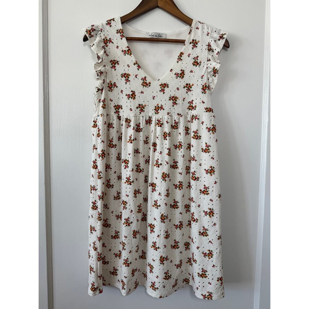 Eden In Love Hawaii White Floral Eyelet Cottage Coastal Babydoll Sun Dress Sz SM